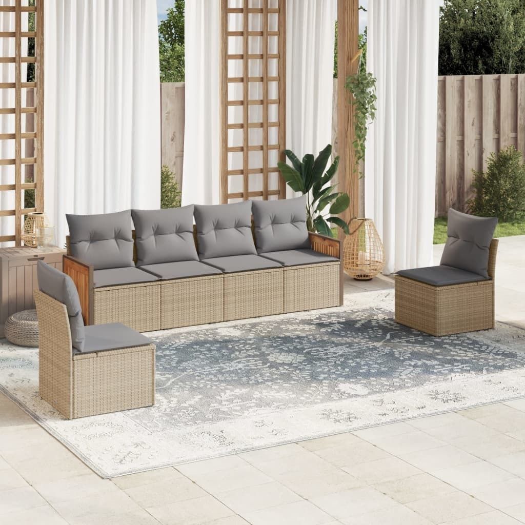 Maison Exclusive - 6-tlg. Garten-Sofagarnitur mit Kissen Beige Poly Rattan