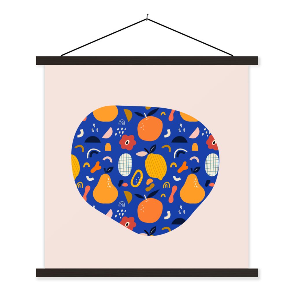 MuchoWow Textilposter Abstrakt - Obst - Essen - Birne - Orange 90x90 cm mit schwarzem Rahmen - Magnetisches