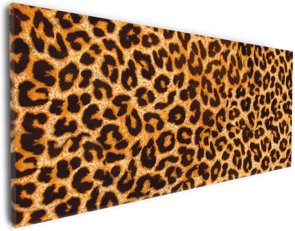 Wallario Premium Leinwandbild Leopardenmuster in orange schwarz in Größe 30 x 75 cm