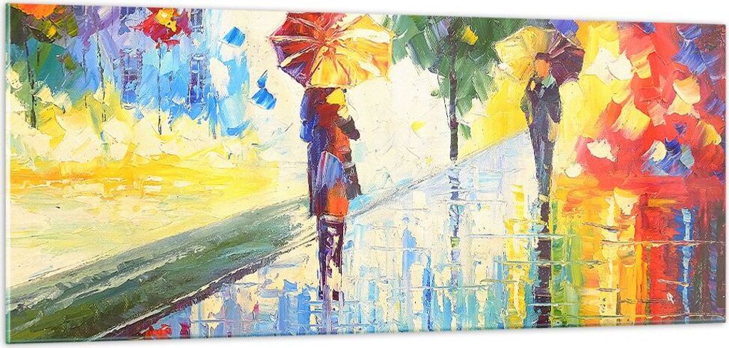 Bilder auf glas - Park Straße Regen - 100x40cm - Glasbilder - Wandbilder - Kunstdruck - zum Aufhängen bereit - Wanddekoration aus Glas - Glas Bil...