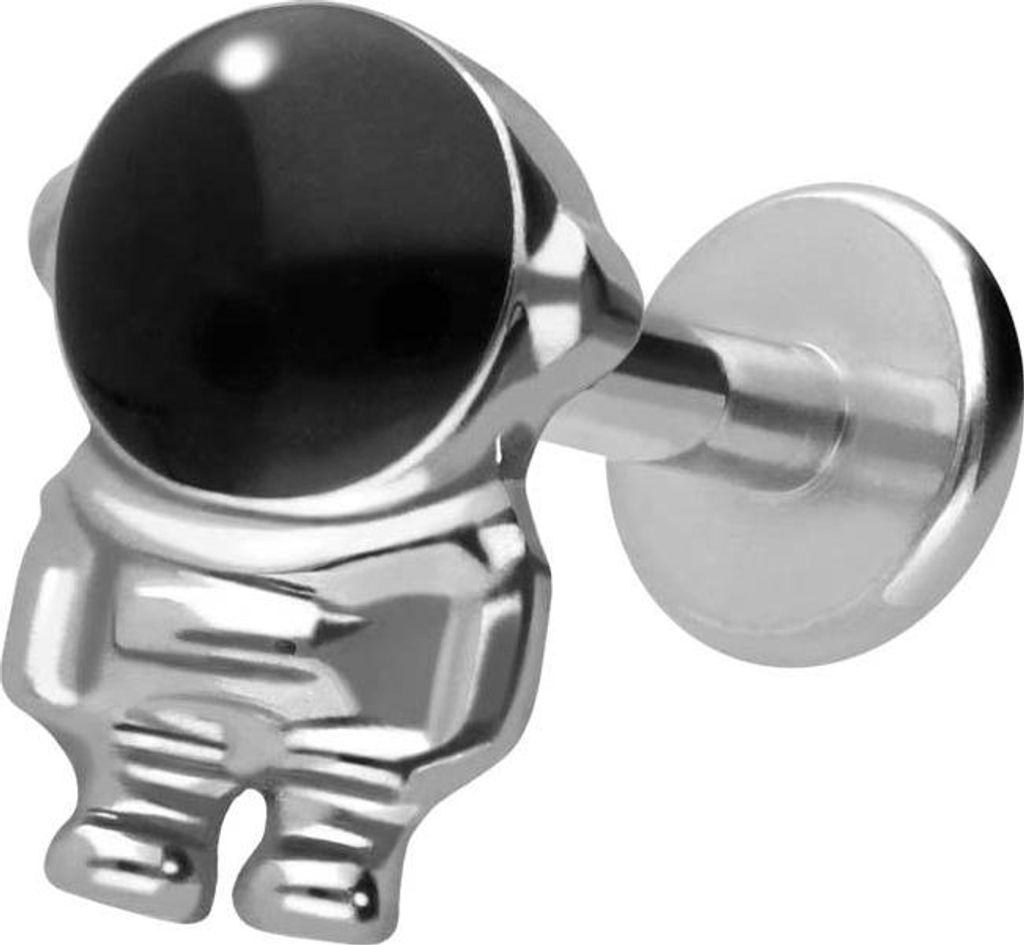 Ohrpiercing, Nasenpiercing Titan Labret mit Innengewinde ASTRONAUT Silber Stablänge: 8mm | Stabstärke: 1,2mm