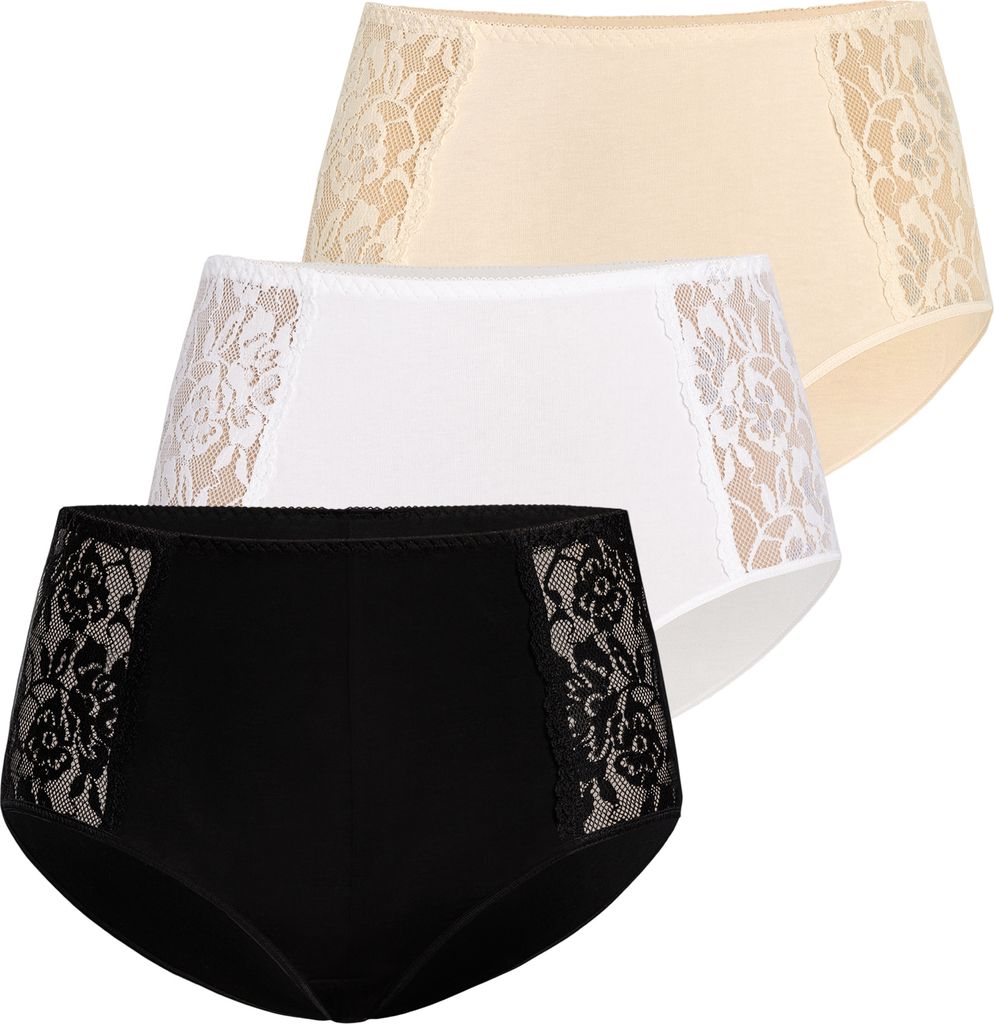 Teyli 3er Pack: Hohe Taille Baumwollslip mit Spitze Loren Female 140-3_bl-wh-be mehrfarbig L