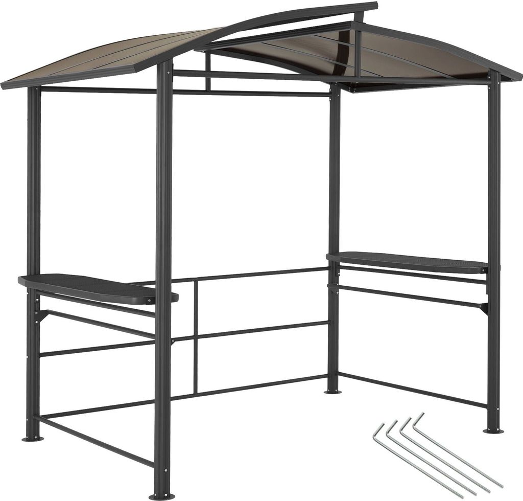 tectake Grillpavillon 2,4x1,5x2,34m - Alu-Stahl Rahmen - feuerhemmendes Dach - Gitterablagen - Grau