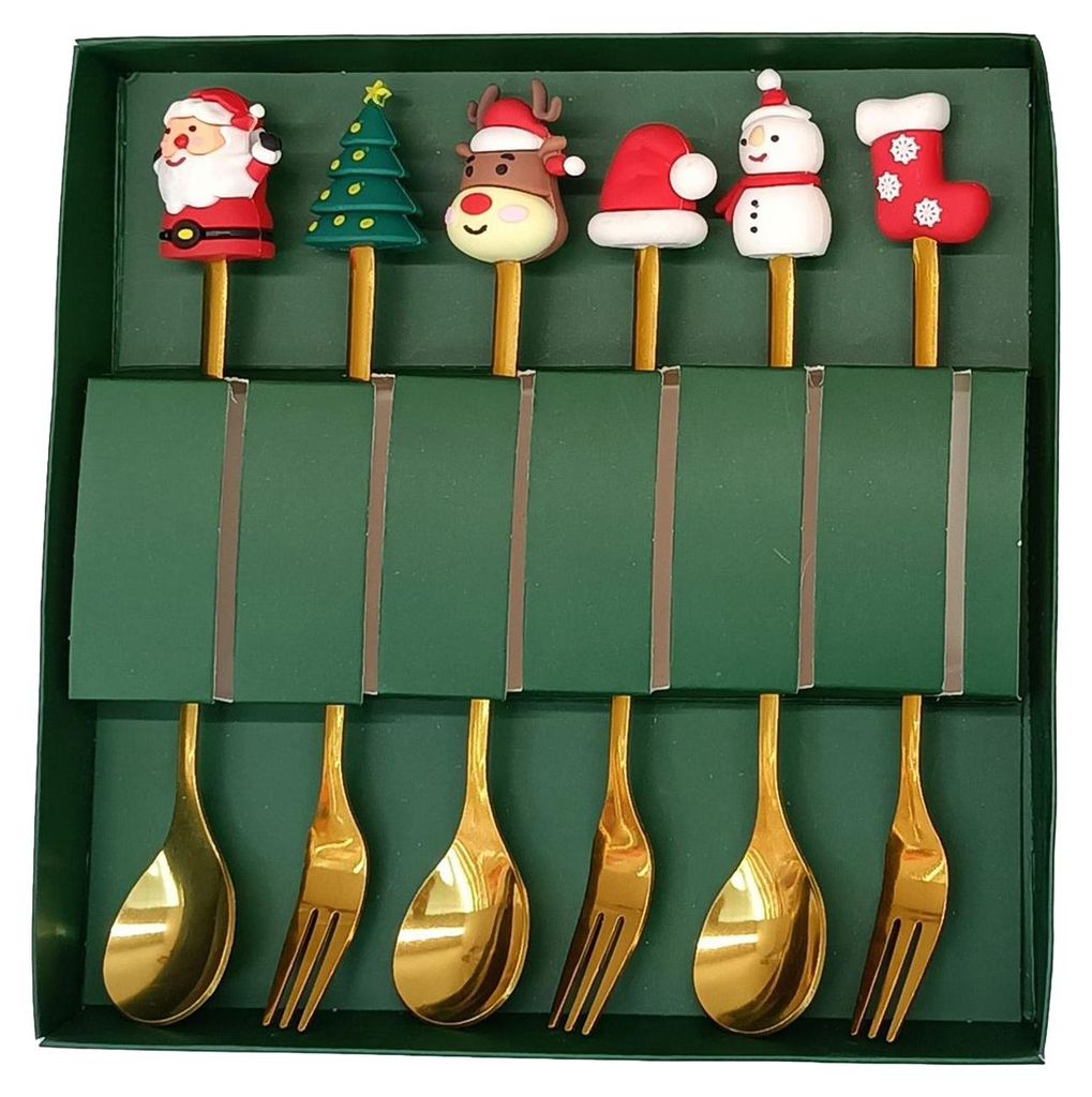 Weihnachtslöffel-Set aus Edelstahl mit Baum-, Weihnachtsmann- und Sternenmotiv, Kaffeerührlöffel, festliche Küchenutensilien, inklusive Geschen...