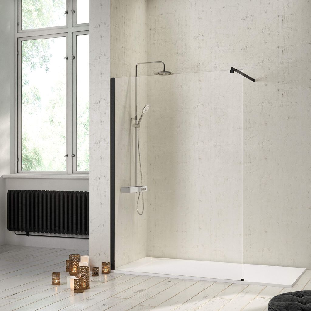 Walk In Duschwand FRESH schwarz - 120 cm Glas 8mm