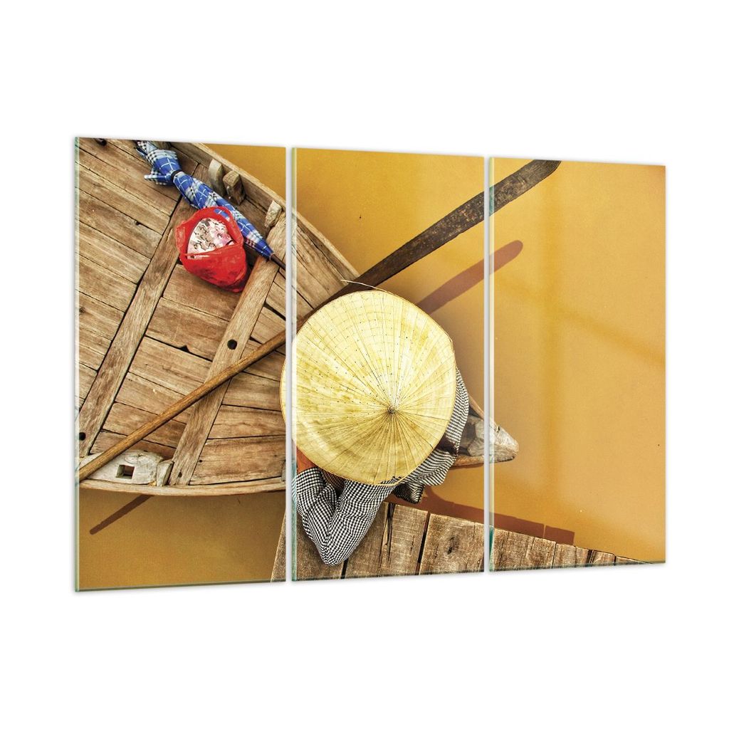 Bilder auf glas - 3 Teile - Asiatisch Boot Brücke - 105x70cm - Glasbilder - Wandbilder - Bilder - zum Aufhängen bereit - Wanddekoration aus Glas ...