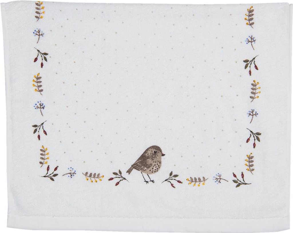 Clayre & Eef Gästehandtuch 40x66 cm Beige Braun Baumwolle Vogel