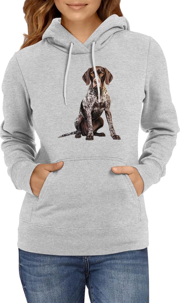 Damen Kapuzenpullover Dogs Breeds German Shorthaired Pointer Dog Breed 006, Lady XS / Grau