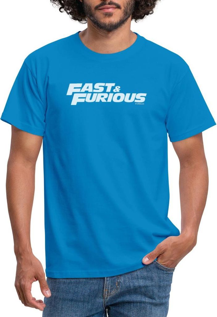 Spreadshirt Fast and Furious klassisches Logo weiß Männer T-Shirt, XL, Royalblau