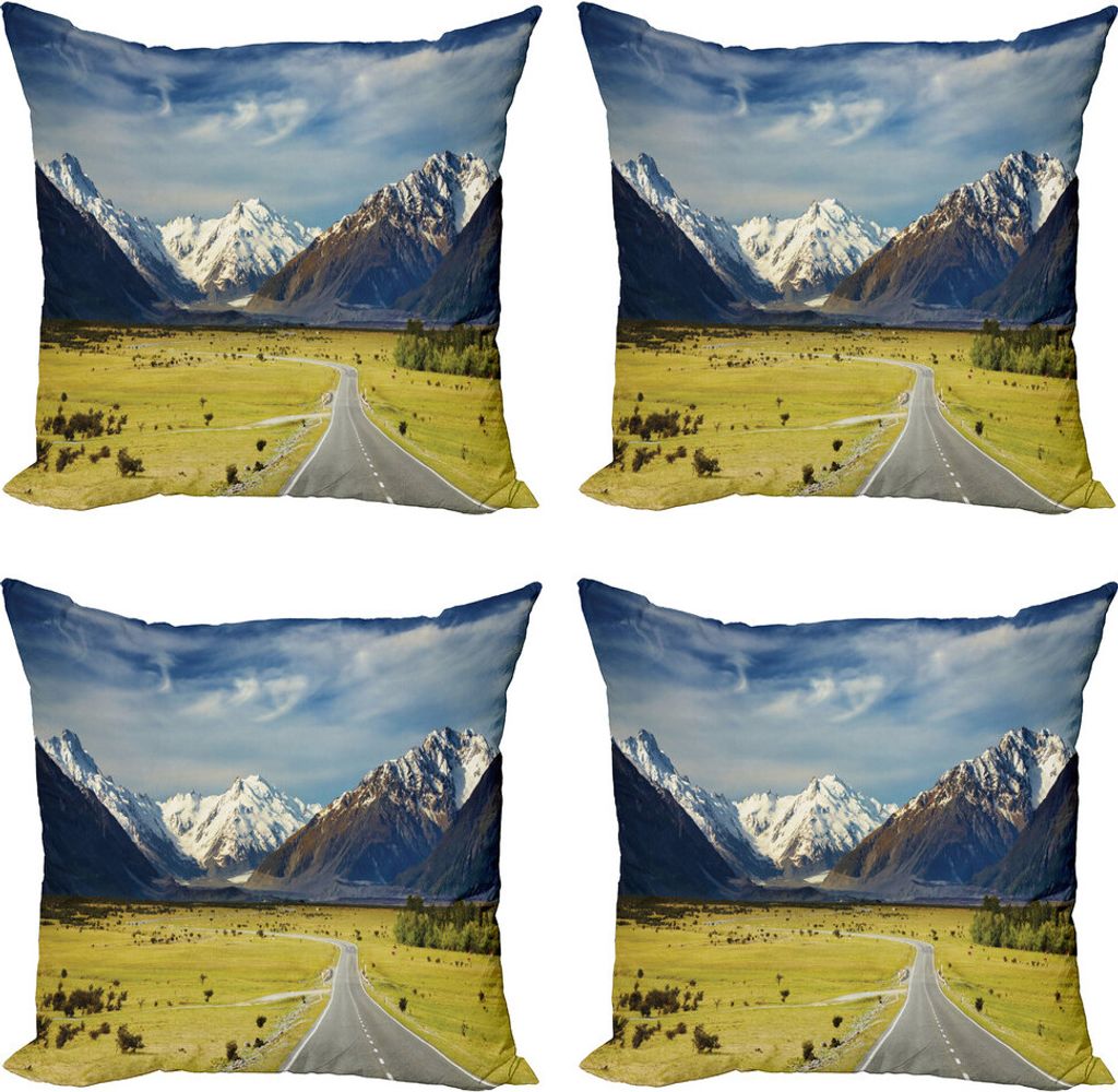 ABAKUHAUS Berg Kissenbezug Set (4 Stück), Snowy Mountains Alpen, Moderner Doppelseitiger Digitaldruck, 50 cm x 50 cm, Marine-Blau-Weiß Olive