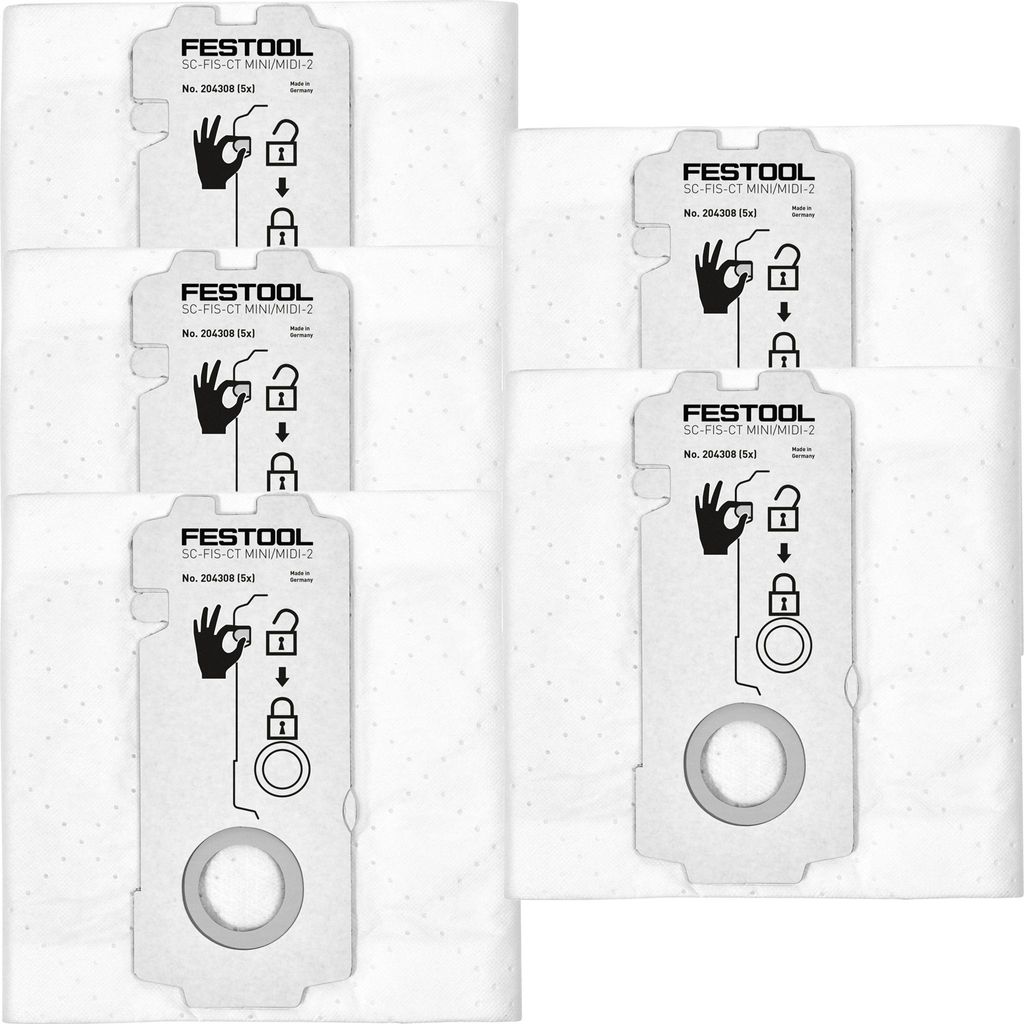 12x SELFCLEAN Filtersack SC-FIS-CT MINI/MIDI-2/5 – Kompatibel Mit Festool CT MINI, CT MIDI, CT 15 (ab 2019), 15L, 3-lagig, Hitzeversiegelt, Bis 60 Tage Nutzungsdauer, Wechselfertig