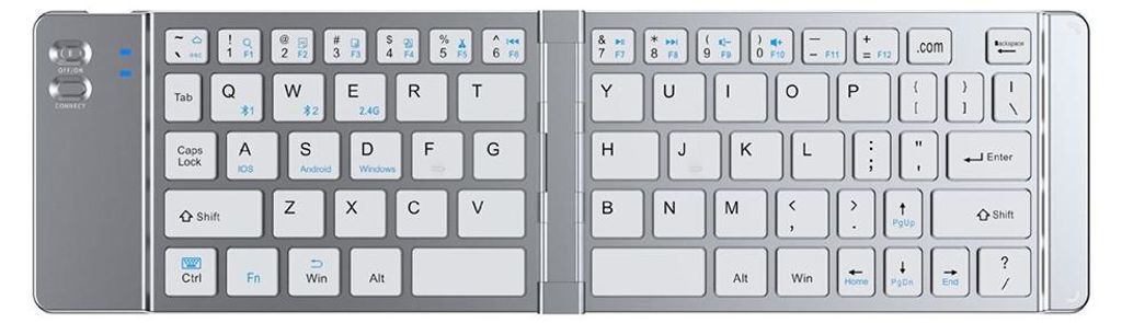 INF Faltbare 66-Tasten kabellose Tastatur ABS 30cm x 8.5cm für unterwegs Silber+Weiß