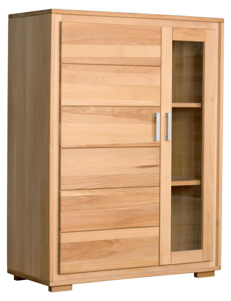 Vitrine Genf 2-türig 121 cm hoch Kernbuche Massivholz geölt