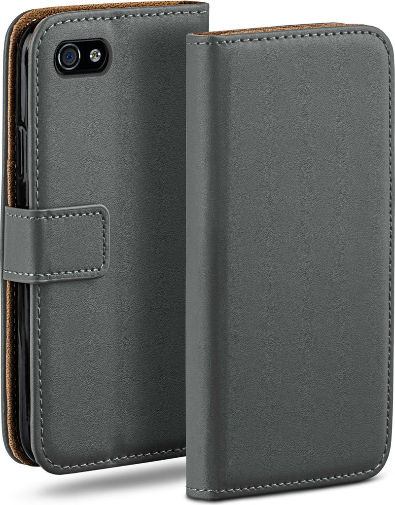moex Book Case kompatibel mit Apple iPhone 4s / iPhone 4 - Hülle 360 Grad klappbar, Dunkelgrau