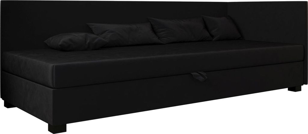 AURA SOFA Boxspringbett BOB PLUS 110x195 Komplett-Set mit Bonell Matratze, Polsterbett mit Bettkästen - Schwarz, MONOLITH 97