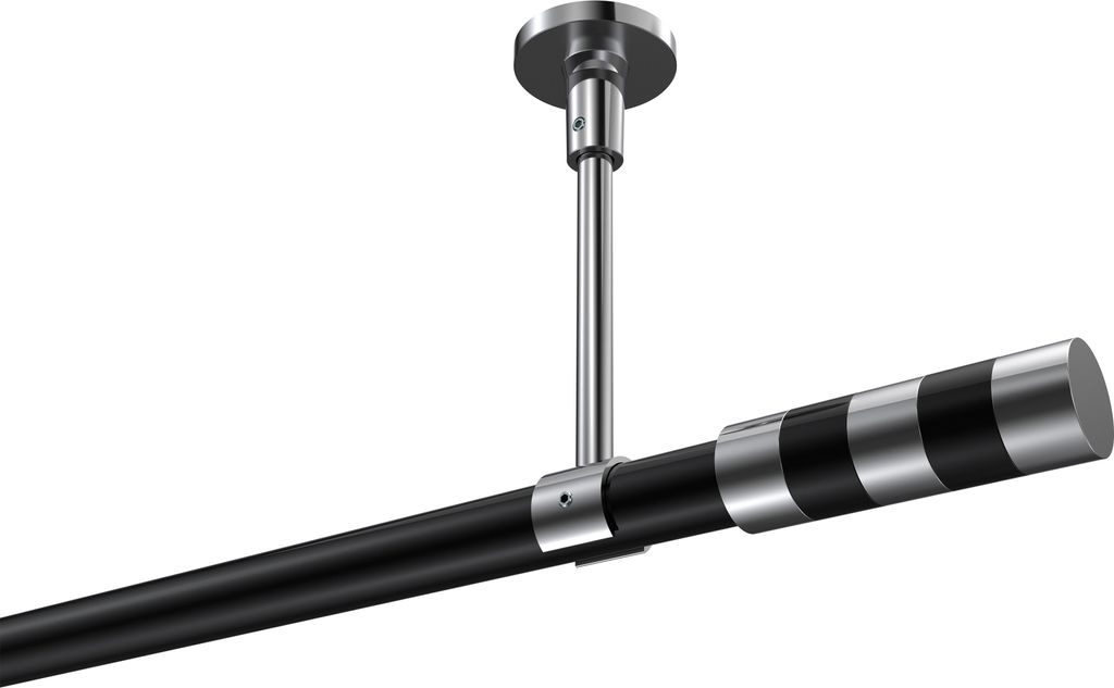 Interdeco Gardinenstange / Vorhangstange Schwarz / Chrom, Typ Sonette Mavell (Zylinder Bicolor) ohne Ringe, Deckenmontage, 20 mm Ø 1-läufig, 440 cm