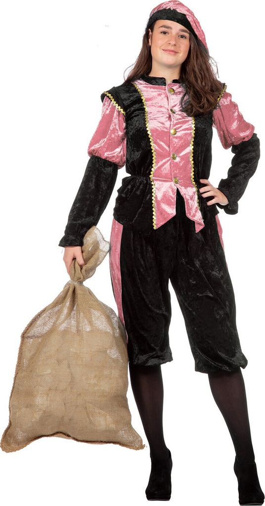 Zwarte Piet/Roetpiet Pansamt Budget Zwart-Roze Kostuum 56-58