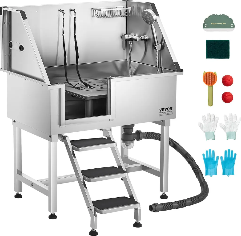 Toilettage Chien Facile : Baignoire Inox avec Douche pour Grands Chiens