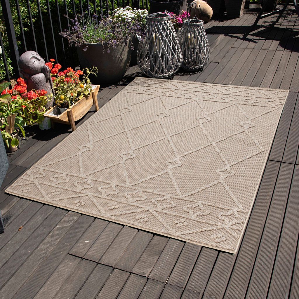 In & Outdoor Teppich Wetterfest Rauten Design für Küchen Balkon Terrasse Garten oder Wohnzimmer Teppich, Größe: 240 x 340 cm, Farbe: Beige-5
