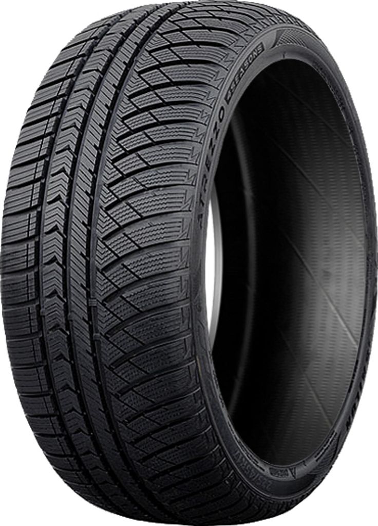 A studio shot of a single tire against a white background.
