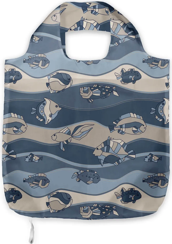 ABAKUHAUS Borsa Pesce Cartoon Aquarium Shopper in Tessuto Grigio Blu