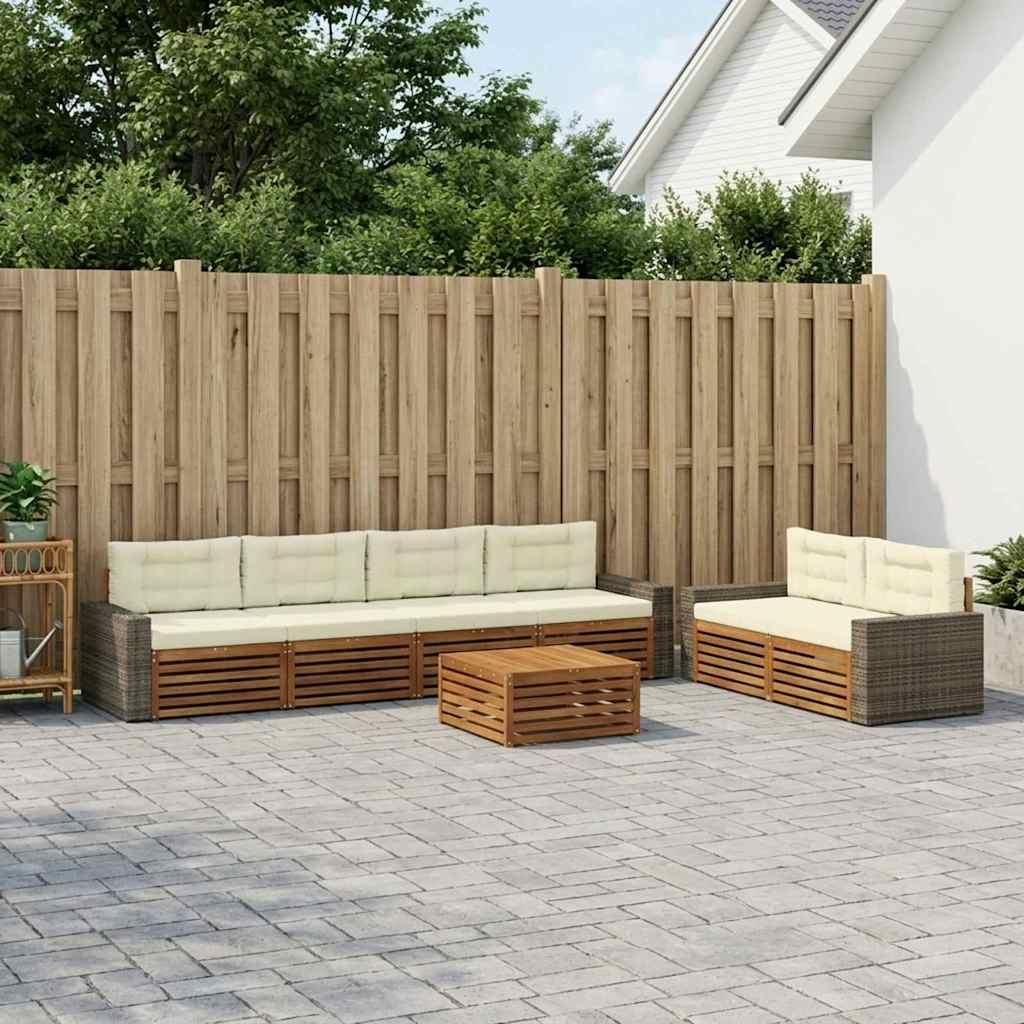 Möbel Outdoor-Sofagarnitur mit Kissen 7 pcs Natur und Creme PolyesterGartensofas - Gartensofas c1125