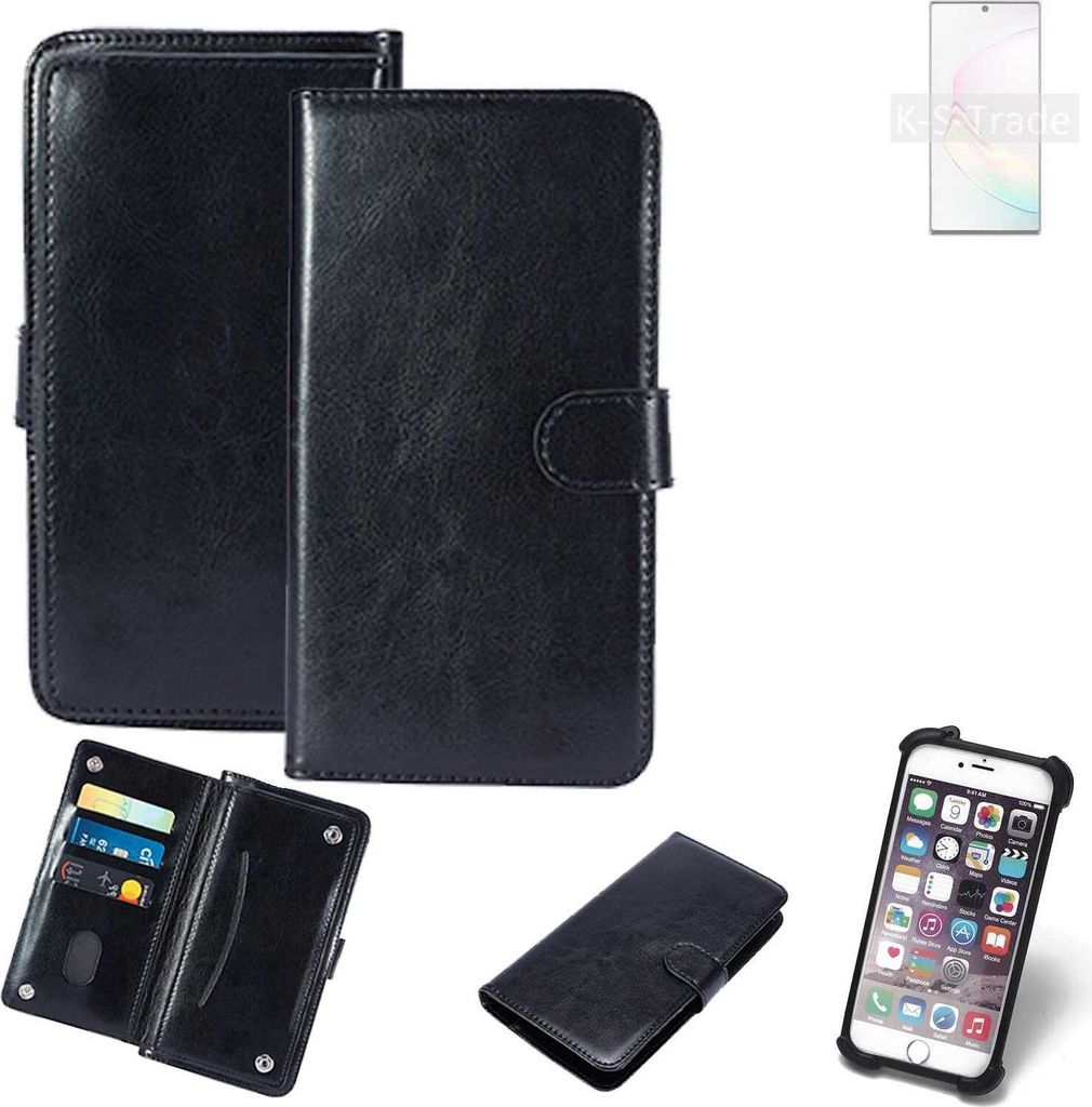K-S-Trade 360° Hülle kompatibel mit Samsung Galaxy Note10+ 5G Exynos schwarz Kunstleder Case BookCase WalletCase Kunstlederederhülle Handyhülle,