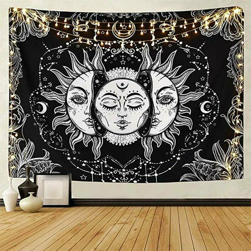 Hippie Wandteppich Tapisserie Wandbehang Wandtuch Gobelin Strandtuch Sonne Mond