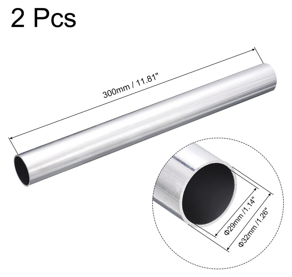 2 Stš¹ck 6063 Aluminium Rundrohr 29mm Innendurchmesser Alurohr 32mm Au?endurchmesser Aluprofil Metallrohr 300mm L?nge Aluminium Rohr fš¹r Indus...