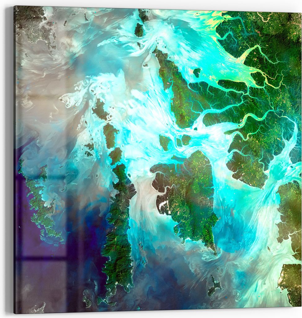 DEQORI Glasbild Echtglas 50x50 cm 'Muster der Erde' Wandbild Bild modern Deko
