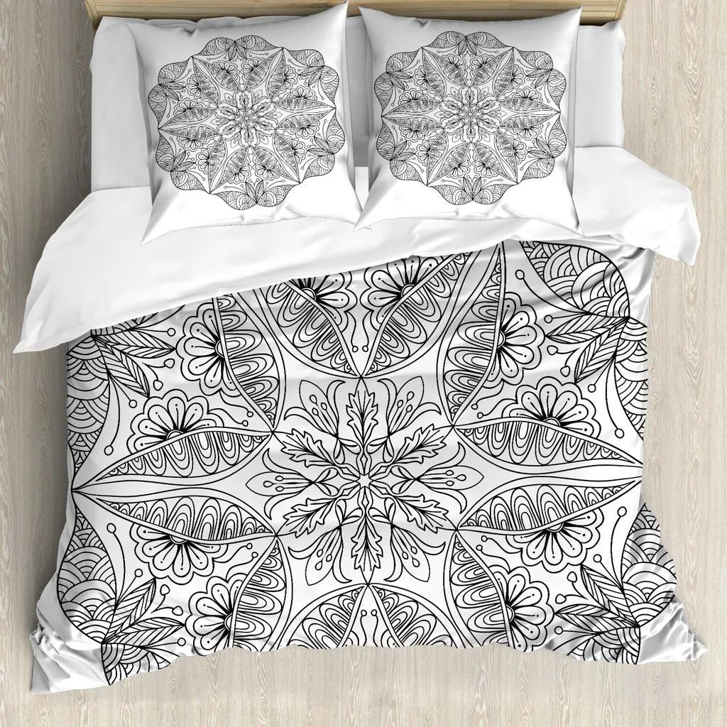 Copripiumino Mandala Cosmo ABAKUHAUS 200x200 Bianco e Nero Antiacaro