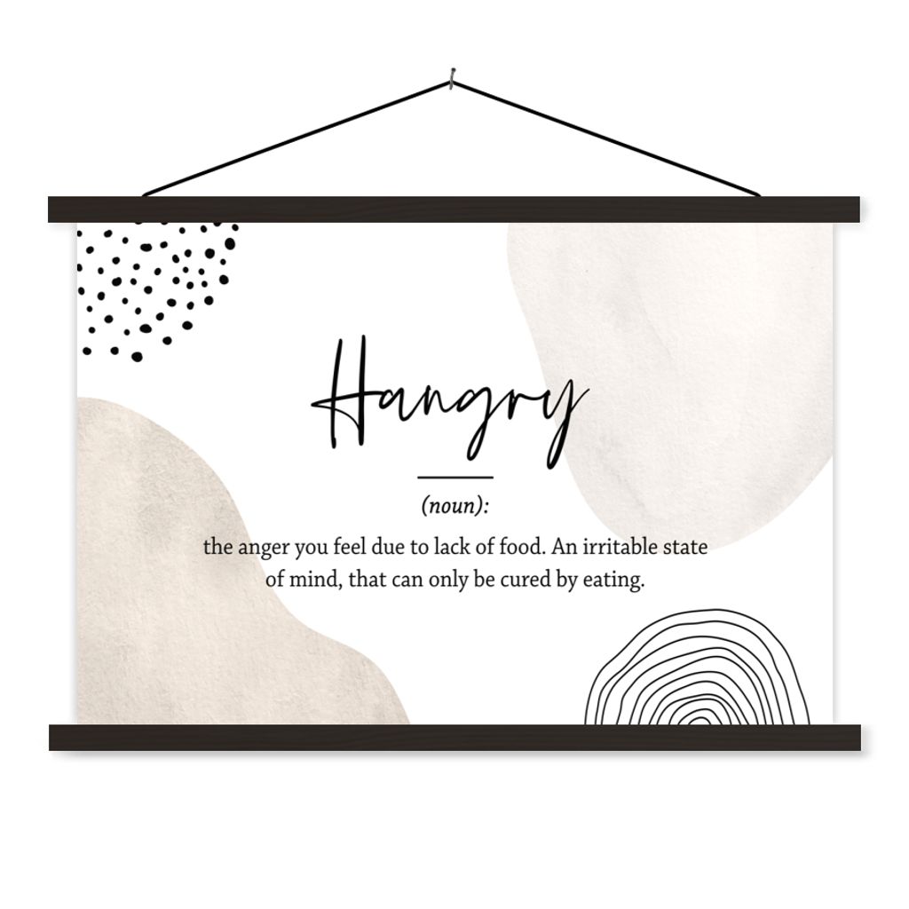 MuchoWow Textilposter Sprichwörter - Hungrig - Zitate - Wörterbuch - Hungrig Definition 90x60 cm mit schwarzem Rahmen - Aufhängungssatz