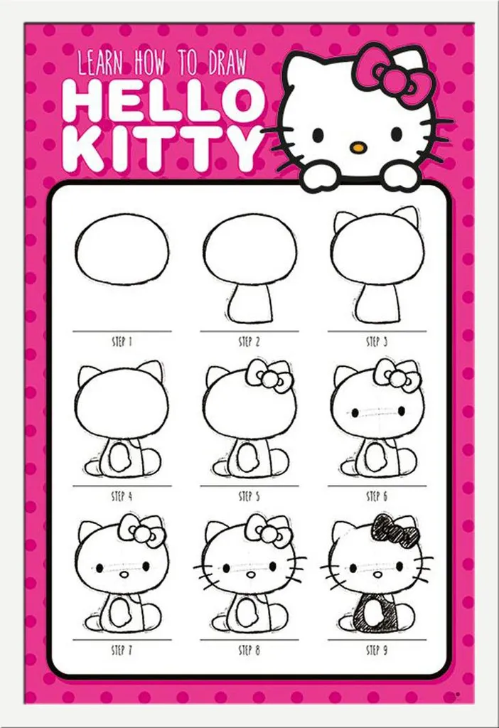 Poster Hello Kitty Come Disegnare con Cornice Bianca Shinsuke Maxi MDF