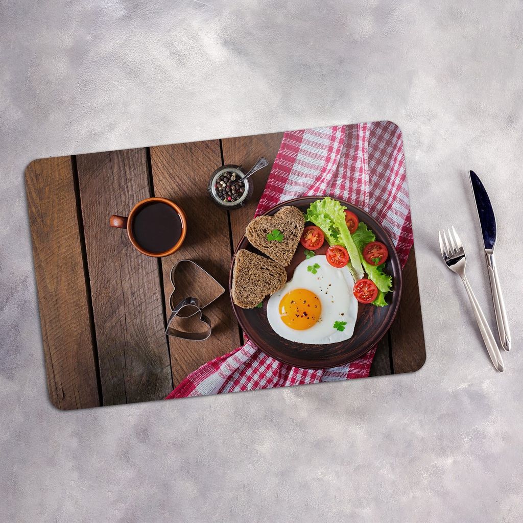 Tischset 4x45x30 cm + 10fi cm Platzset Tischmatte Platzmatte Untersetzer - Spiegeleier und Brot
