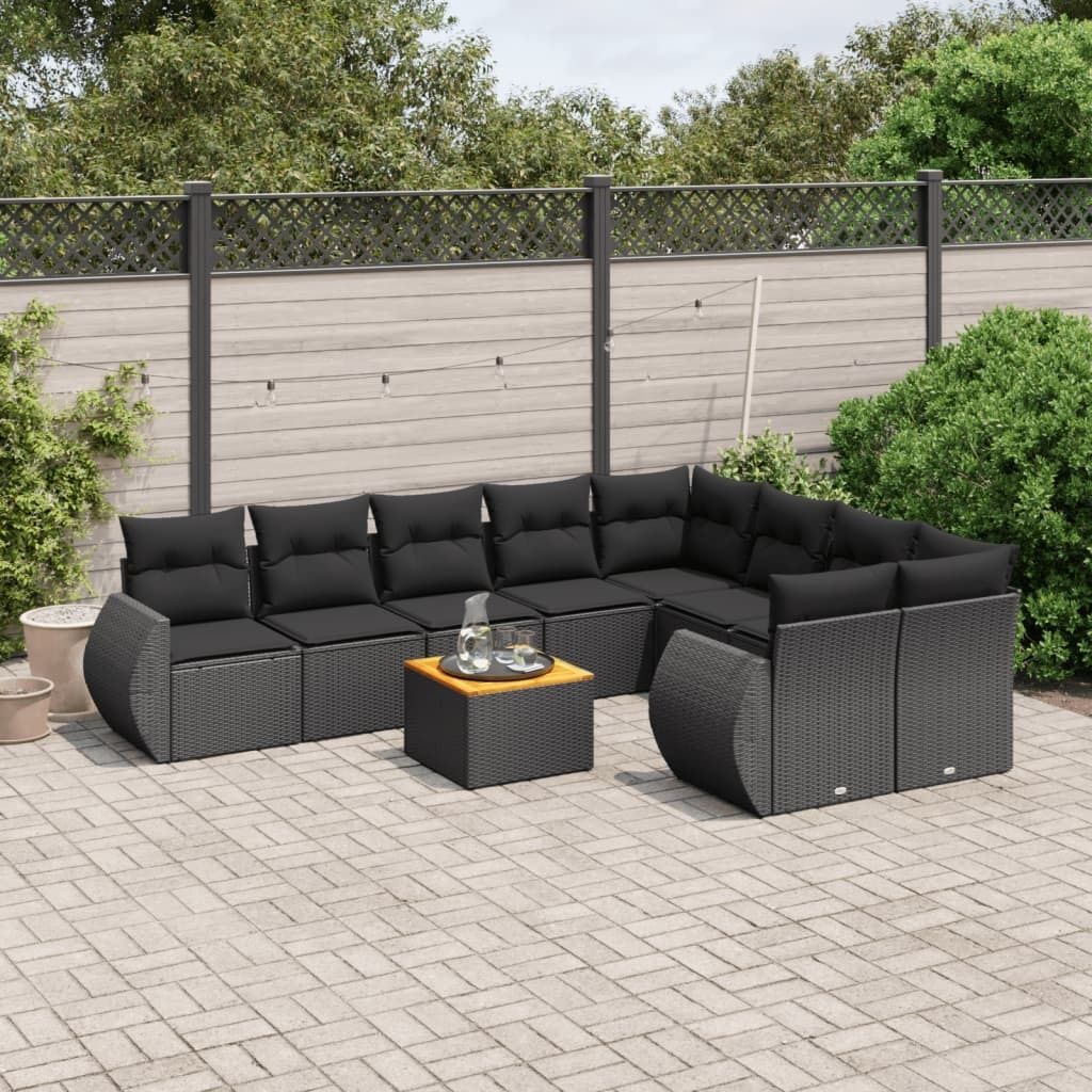 Design 10-tlg. Garten-Sofagarnitur mit Kissen Schwarz Poly Rattan, Gartenmöbel-Sets 2024 Neu