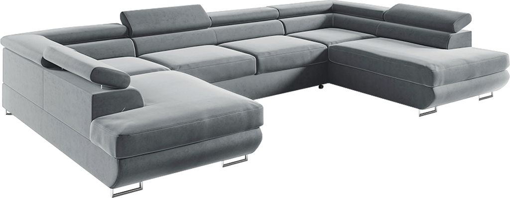 U-förmiges 5-Sitzer-Sofa, umwandelbar mit Bettkasten Lyam Grau
