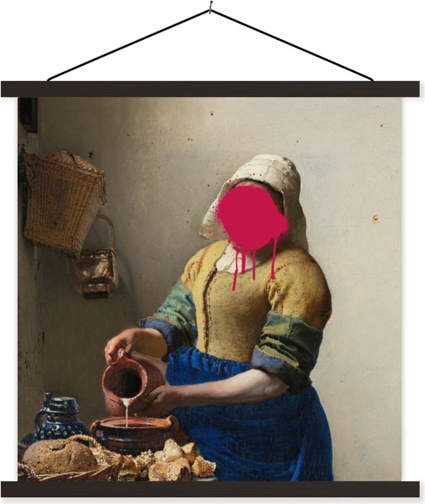 MuchoWow Textilposter Das Milchmädchen - Vermeer - Kunst 60x60 cm mit schwarzem Rahmen - Posteraufhänger