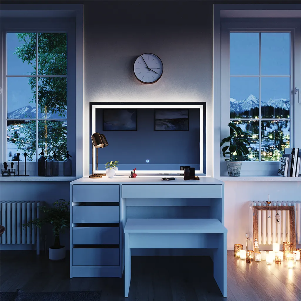 Grande Coiffeuse 120cm Blanche Vicco Sherry avec Éclairage LED Chic - 4