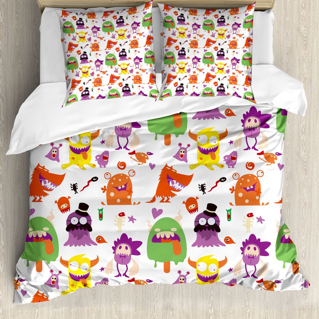 ABAKUHAUS Außerirdischer Bettbezug Set für Einzelbetten, Monster Tier-lustige Karikatur, Milbensicher Allergiker geeignet mit Kissenbezug, 200 cm...