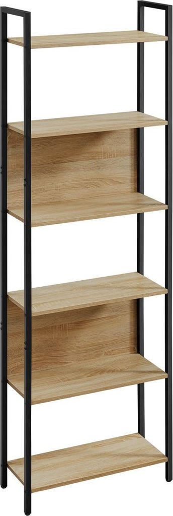 Best For Home Bücherschrank (24 x 60 x 186 cm, Trapezform) – Modernes Standregal mit offener Struktur, Bücherregal in Holzoptik für Wohnzimmer...