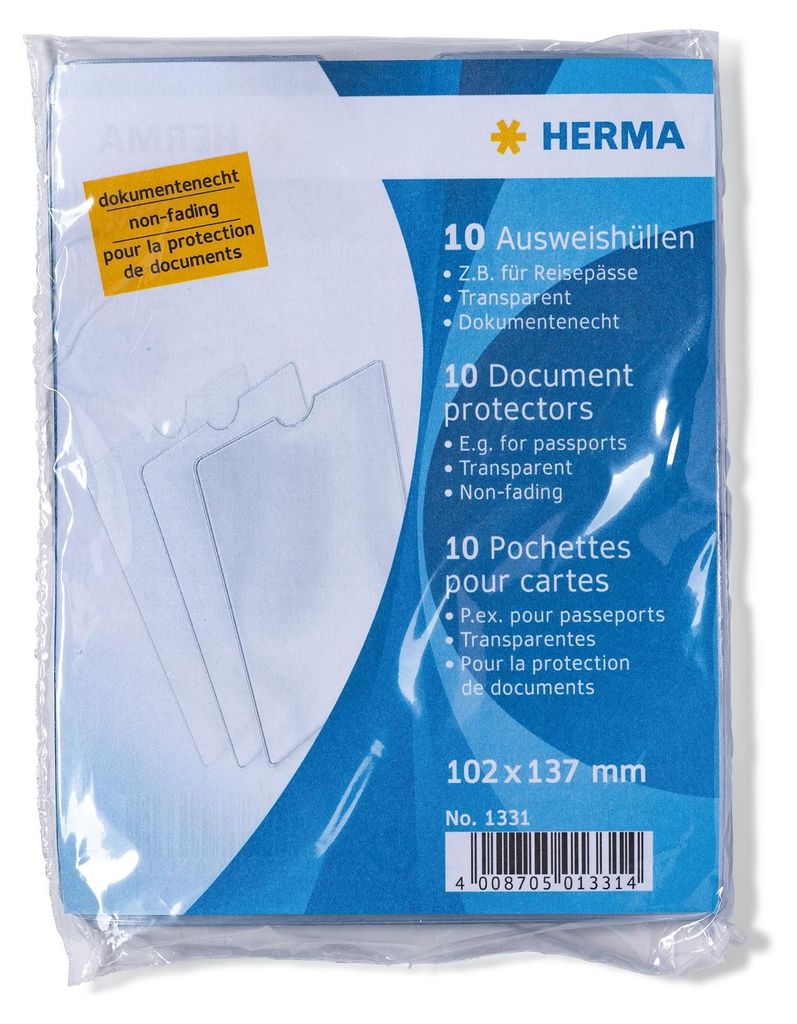 HERMA 1331 Ausweishülle transparent, 10 Stück, Impfpass Hülle für neuen Impfausweis Impfbuch, Auswelter zum Schutz für Reisepässe, Plastik Ka...