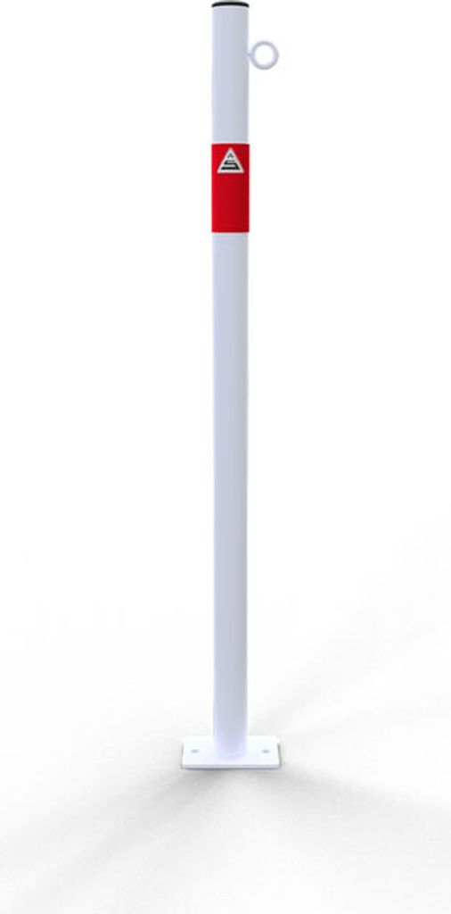 Schake Absperrpfosten aus Stahlrohr verzinkt Ø42x2,5mm weiß mit rot reflektierenden Leuchtstreifen und aufgeschweißter Stahlkappe 900mm Überflu...