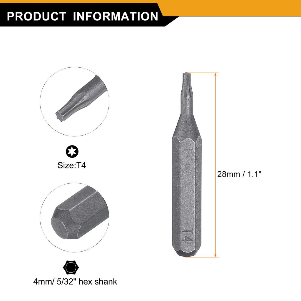 10 Stš¹ck T4 Schraubendreher Torx Bit Set, Bitsatz 4mm Sechskantschaft 28mm/1,1 Zoll L?nge Magnetisch Stern 6 Punkt Kopf Sechskant Bits S2 Stahl ...