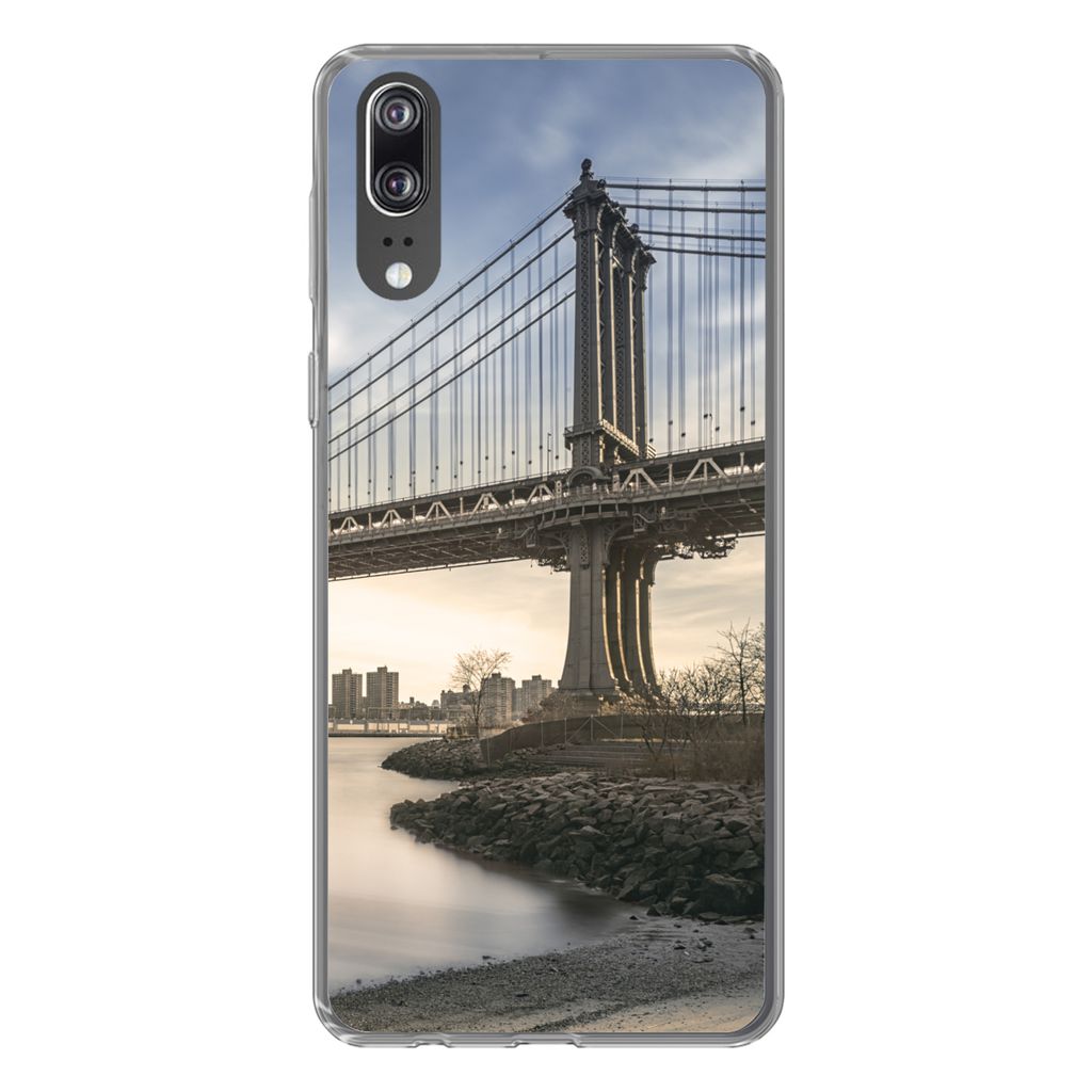 MuchoWow Handyhülle Schutzhülle Hülle für Huawei P20 New York - Fluss - Brücke Silikon Softcase Handy Hülle - Hardcover