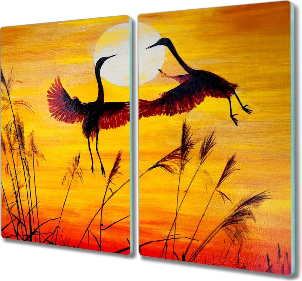 Coloray Hackbrett Herdabdeckplatte 2x30x52 cm Küchenbrett Kochplattenabdeckung Schneidebrett - Tiere Vögel Sonnenuntergang