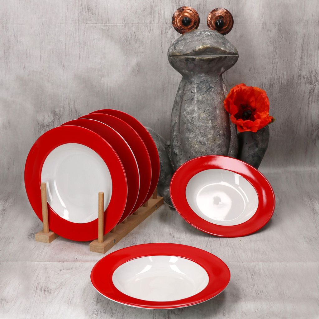 6er Set Variant Rot Suppenteller bunte tiefe Teller Pasta