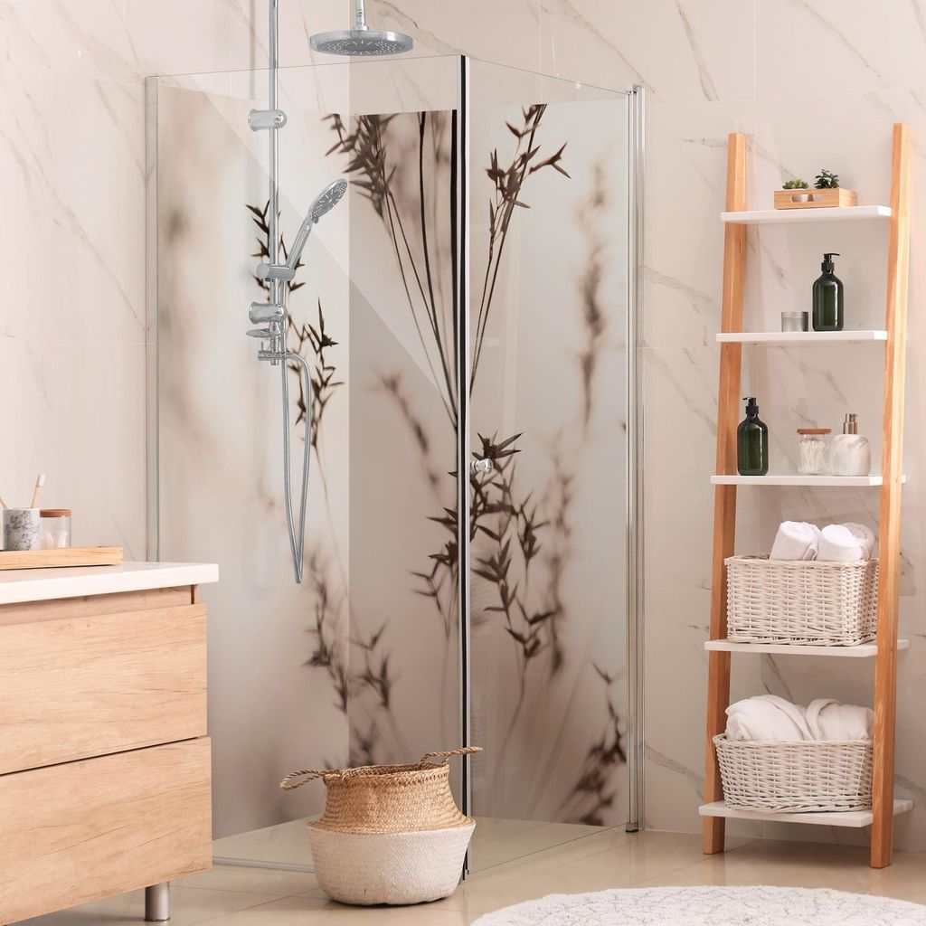 Duschrückwand mit Motiv selbstklebend - 0.61 mm Wandpaneel wasserfest Gräser beige Landhaus Badrückwand fugenlos Premium matt 110x200 cm