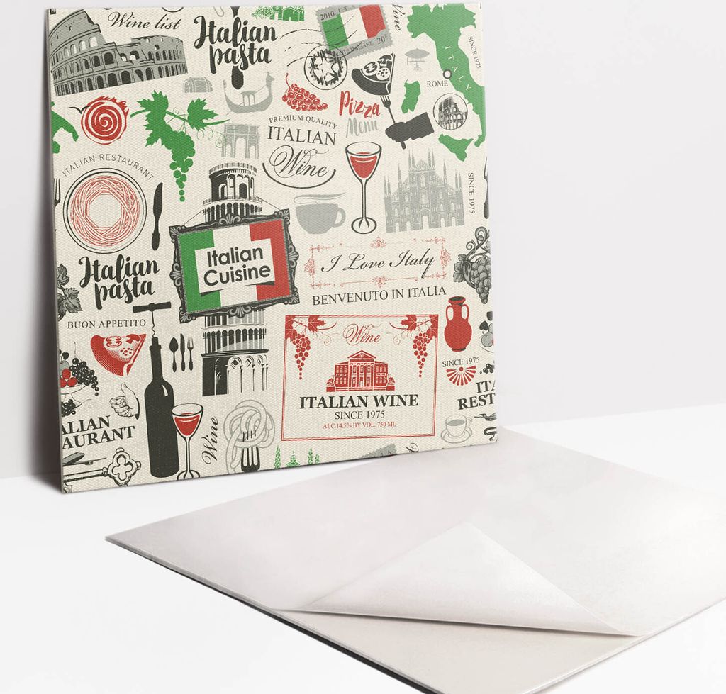 Fliesenaufkleber Set - 9 Stück Selbstklebende PVC Fliesen-Designs - Für Bad und Küche 30 x 30 - Italienisches Restaurant