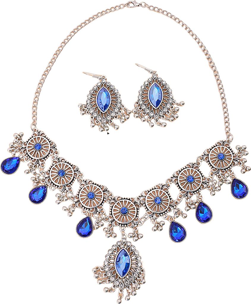 1 Set Halskette Ohrringe Set Strass Dekor Wassertropfen Bohemian Aushöhlen Symmetrisch Poliert Prom Party Hochzeit Party Braut Schmuck Set