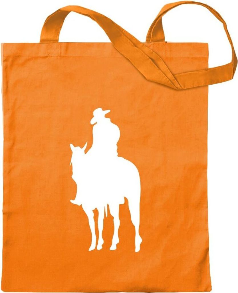 Kiwistar - Baumwolltasche - mandarin - Cowboy Reiter - Tragetasche Stoffbeutel Umhängetasche langer Henkel